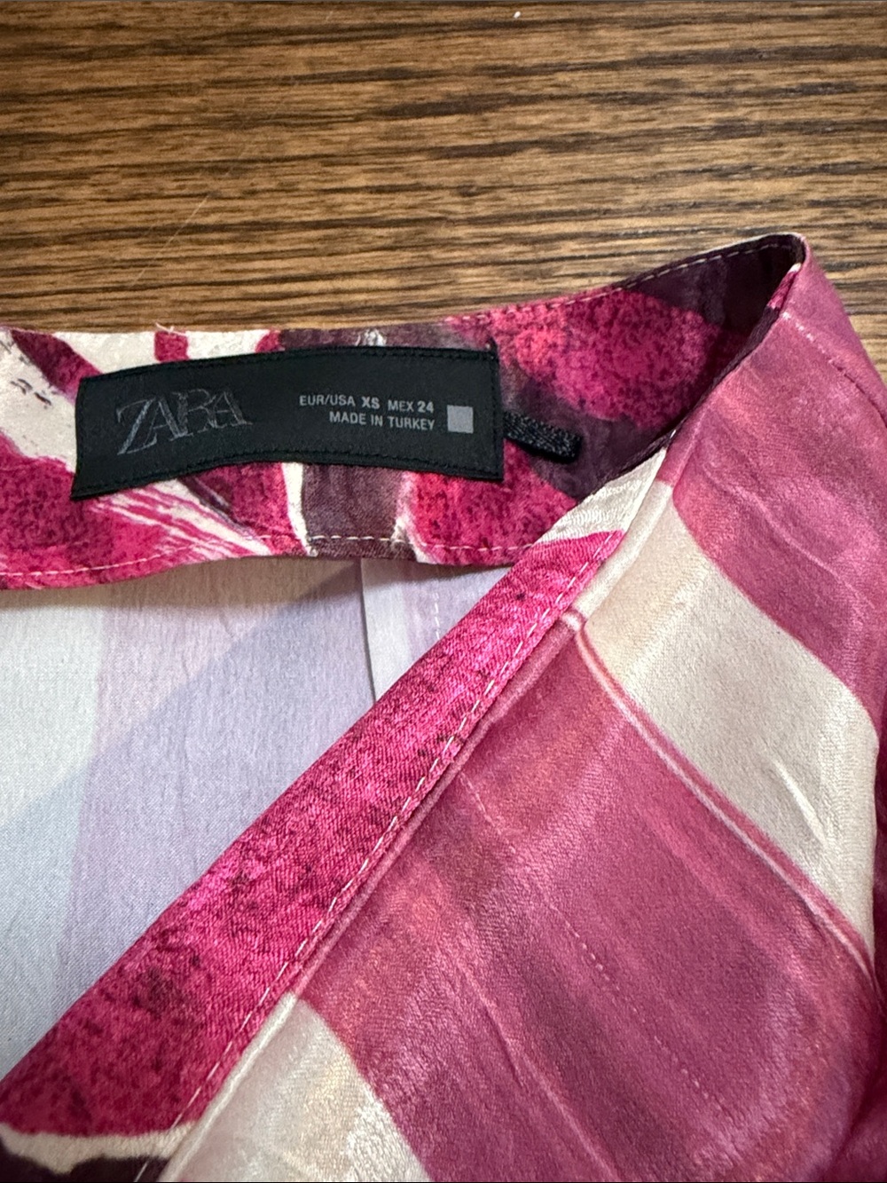Zara Pink Floral & Stripe Satin-Effect Midi Skirt - Picture 6 of 6